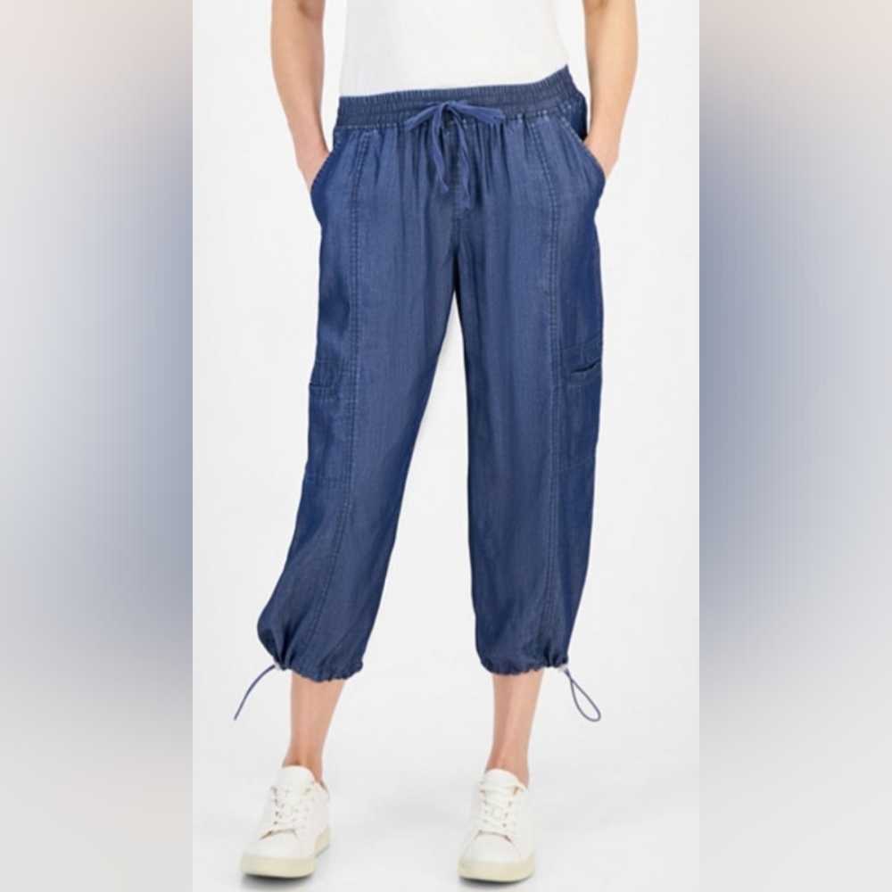 Style & Co. Women's Denim Blue Drawstring Crop Pants
